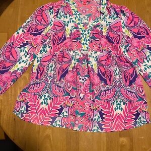 Lilly pullitzer  Vibrant Pink Floral Peplum Top